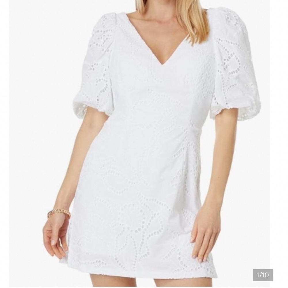 Lilly Pulitzer 10 Celestina VNeck Romper Dress Resort White Eyelet 013240 NEW